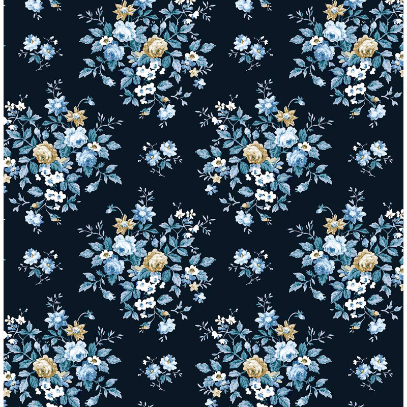 Papier peint floral Faheemah, Bleu minuit / caramel au beurre