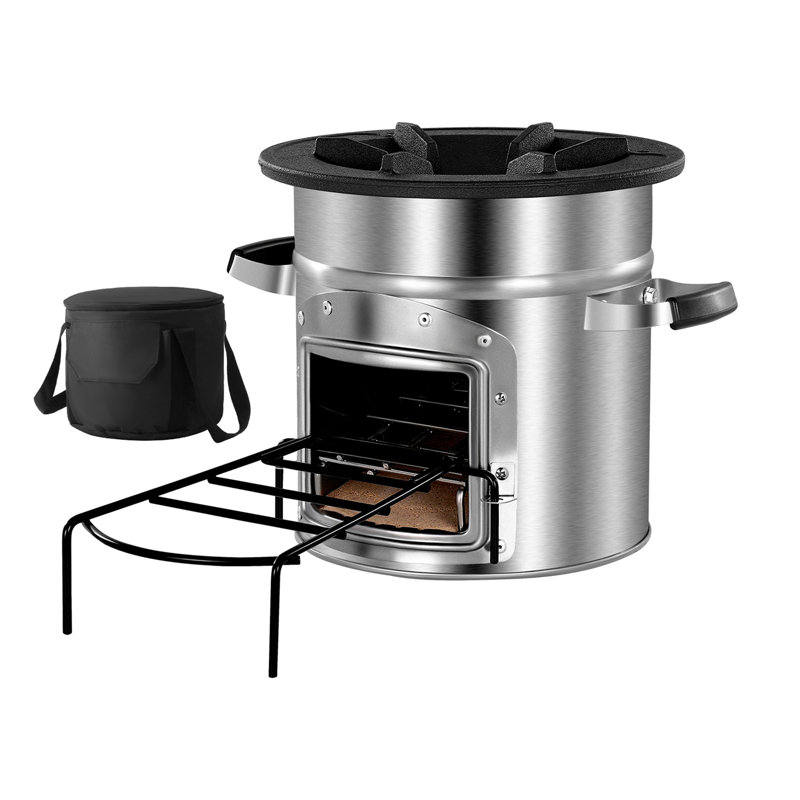 Camping Rocket Stove, Wood Burning Portable Rocket Stove with Carrying Bag for Backpacking, Stainless Steel, Single Door, Burn Wood, Twigs or Sticks for Outdoor Cooking, Backyard, Camp Cooking