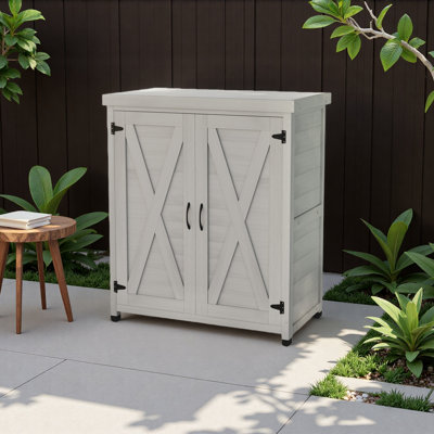 Potting Bench With Storage Cabinet And Metal Table Top For Outdoor Patio,Outdoor Work Station Table