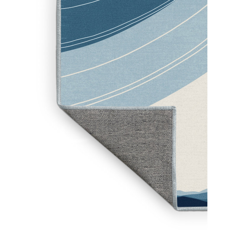 Machine Washable Hambrook Paragliding Scene Minimalist Rug in Blue – SkyBlue Binding, 4x6