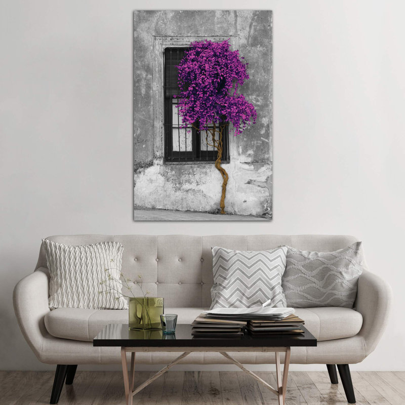 Tree In Front Of Window Purple Pop Color Pop - Print on Canvas, Wrapped Canvas, 20.32 cm H x 30.48 cm W