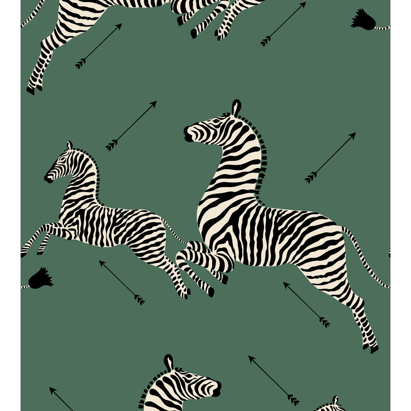 Zebras Animal Print Vinyl Wallpaper Roll, Serengeti Green