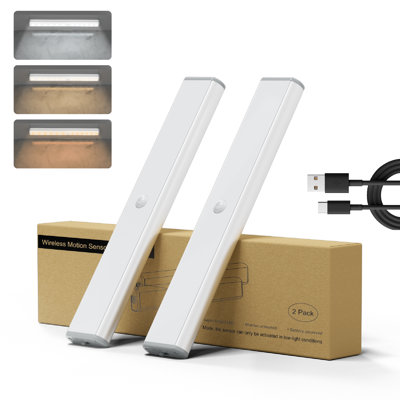 3Colors Wireless Rechargeable Motion Sensor Light,9.8Inch 24LED Battery Under cabinet Light（set of 2）