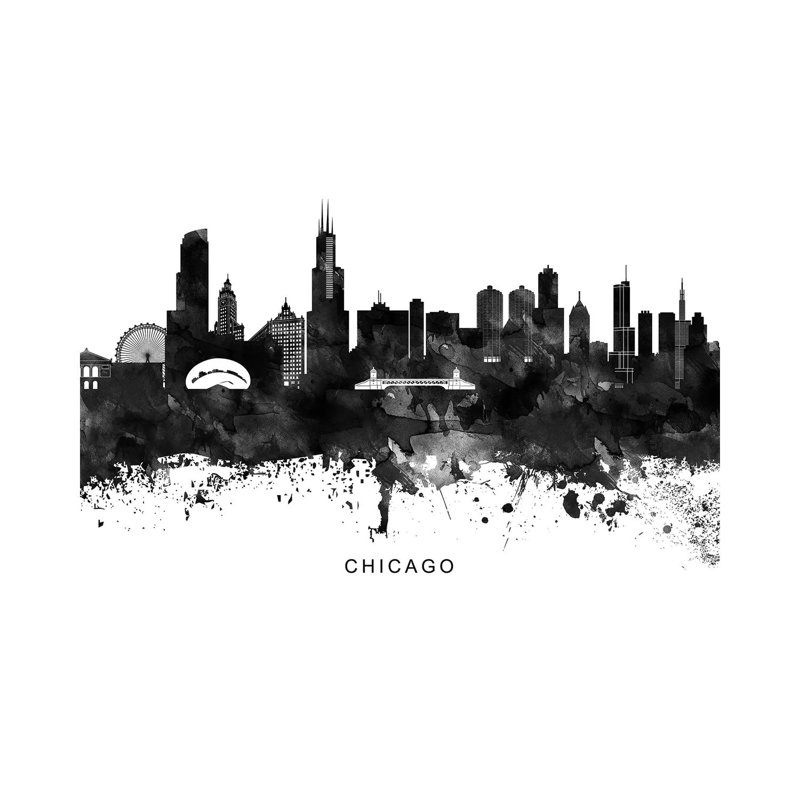 Chicago Skyline Black & White 1 Piece Wrapped Canvas Wall Art, 66.04 cm H x 45.72 cm W x 3.175 cm D