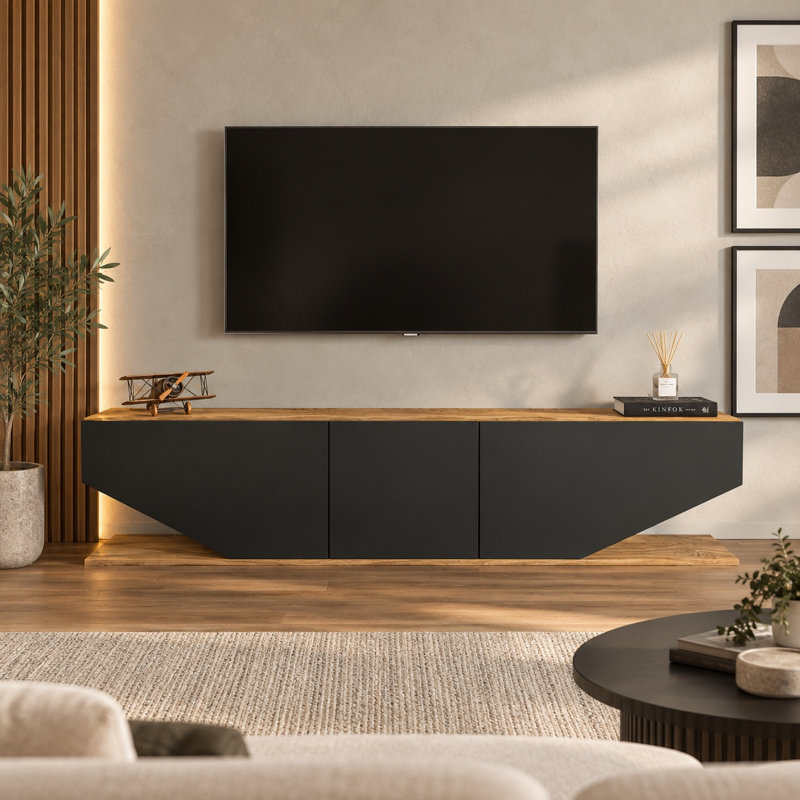 Pearl Modern TV Stand TV Unit for TVs up to 71", Black/Oak