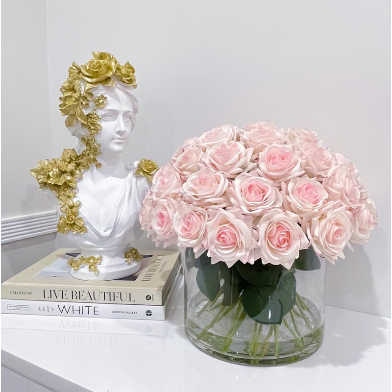 Real Touch Blush Pink Rose Stems – French Country Artificial Flowers For Home Décor