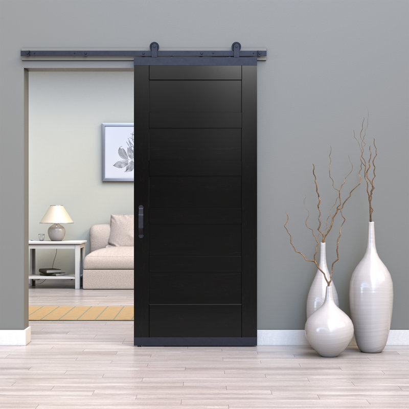 Karona 5 Panel Black Stained Maple Wood Sliding Barn Door with Hardware Kit, 36" x 80"