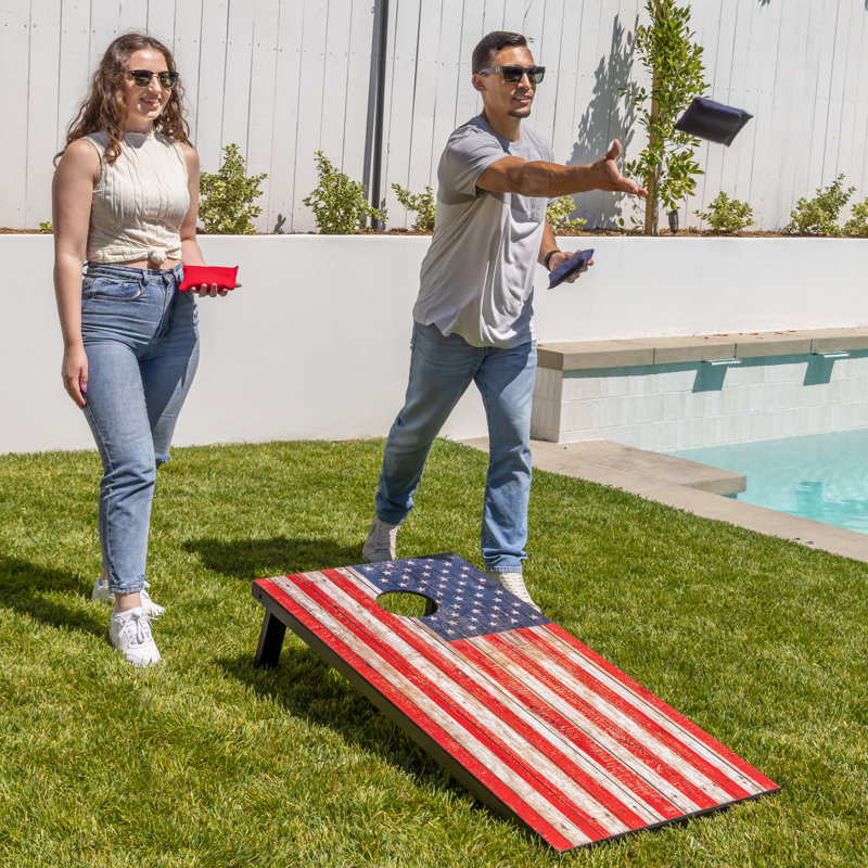 American Flag MDF Cornhole Set with Bean Bags and Carrying Case