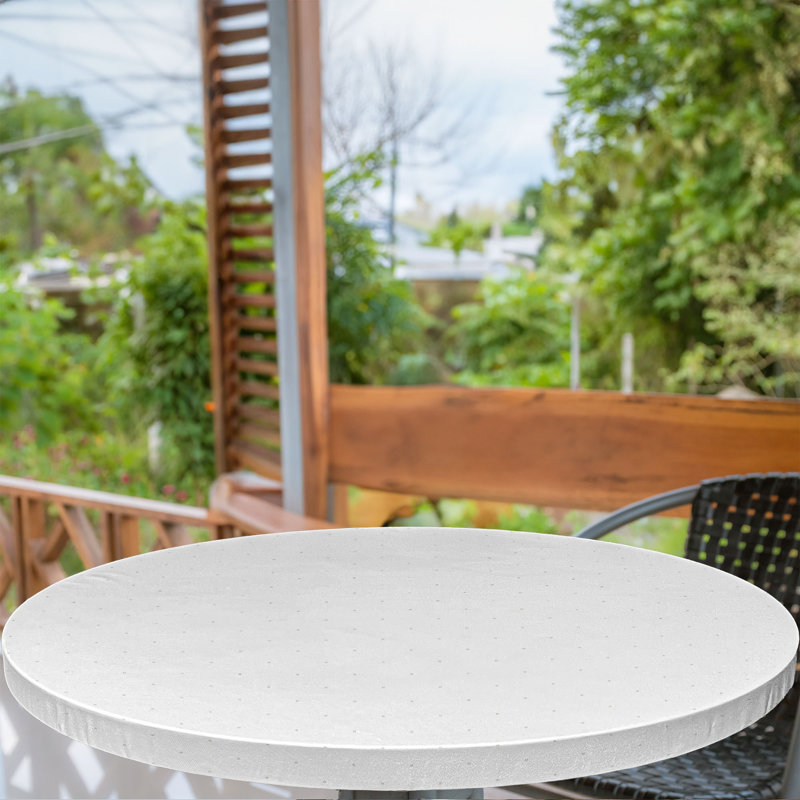 Highland Dunes Minimalist Fitted Round Tablecloth White Eggshell, 64.17" Round