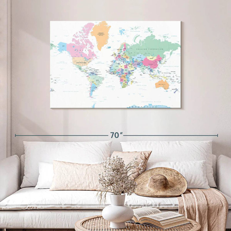 Keiri Labeled Pastel World Map, 30" H x 45" W