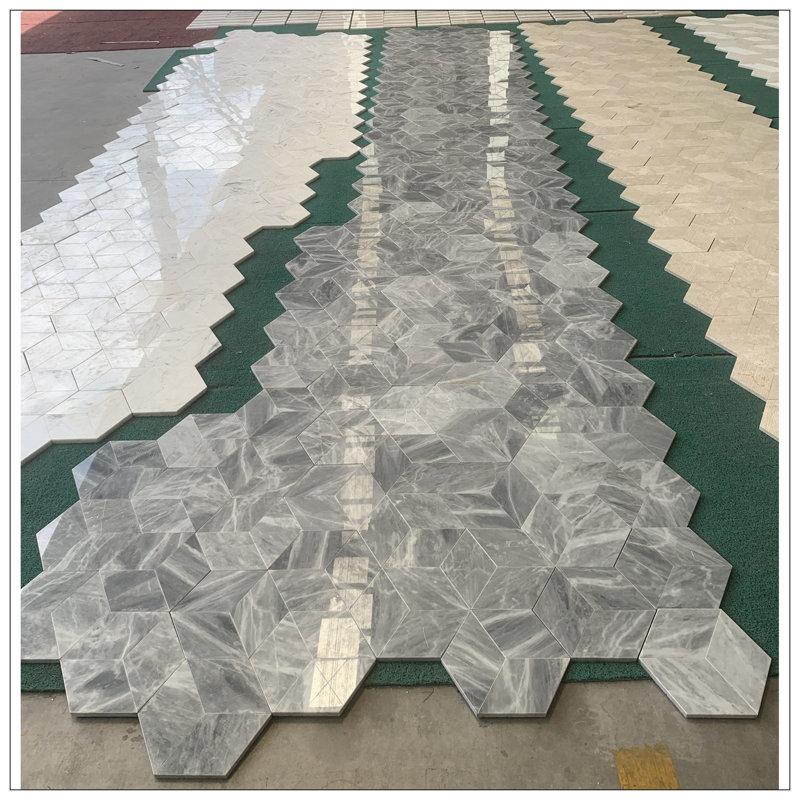Hexagon Carrara Grey Polished Marble Tiles, Natural Stone For Wall And Floor, 12 Pieces Per Box, 7.1 Sq Ft Coverage