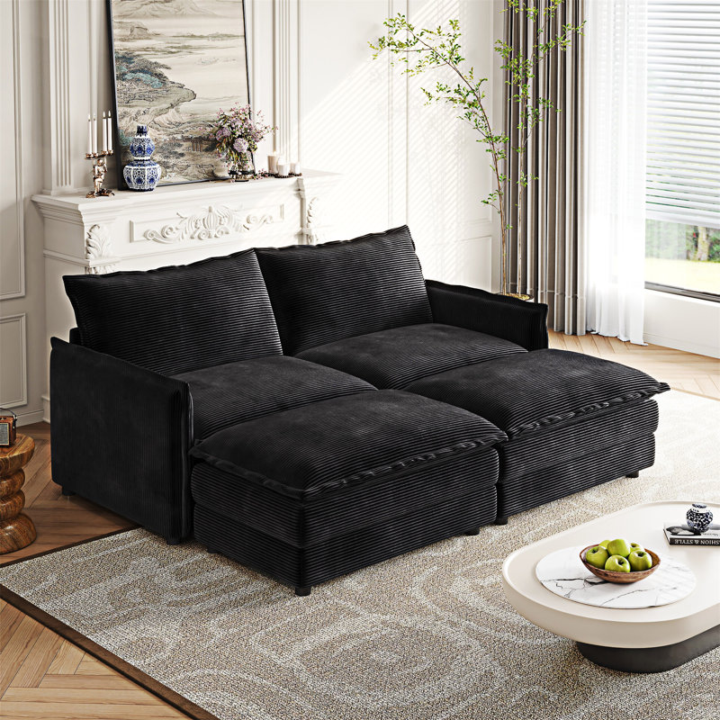 Canapé rembourré pour causeuse avec repose-pieds, Noir
