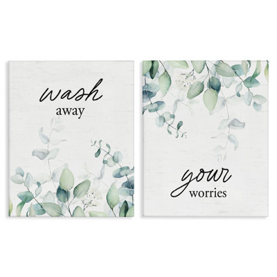 Wash Away Your Worries Leaves 2pc Canvas Set, design by Lettered and Lined