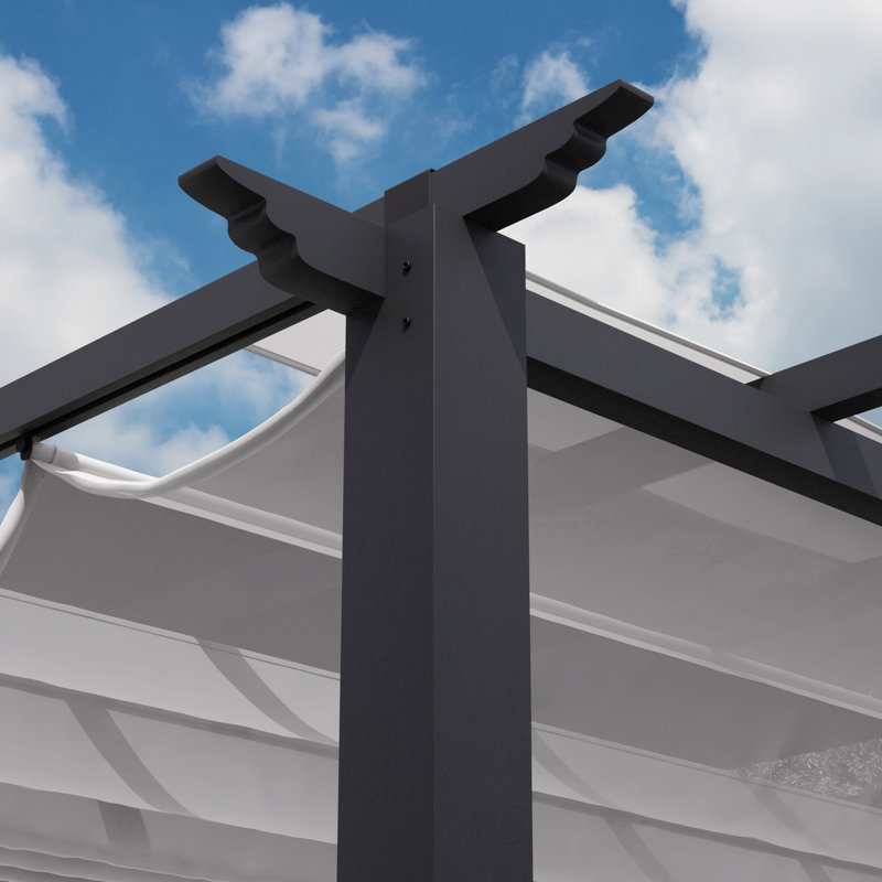 Florence  Aluminum Pergola in Gray Powder-Coated Finish with Adjustable Canopy, Off White, 11 ft. W x 11 ft. D