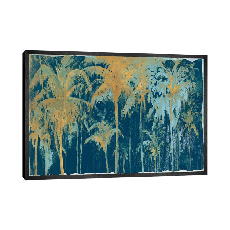 Teal And Gold Palms by Patricia Pinto - Floater Frame Gallery-Wrapped Canvas Giclée on Canvas, Black, 152.5 cm H x 101.5 cm W