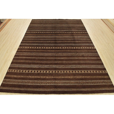 Tapis brun en laine noué à la main de 8 pi 2 po x 10 pi 4 po Gabbeh