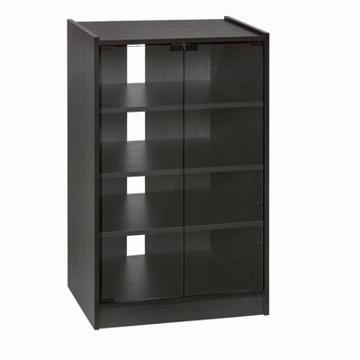 5-Tier Media Stand Cabinet With 3-Level Adjustable Shelves, Tempered Glass Doors, And Cable Management
