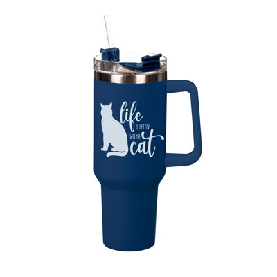 Life Is Better With A Cat Canyon Cup, Double Wall Stainless Steel w/ Straw, 40oz, Gift Box