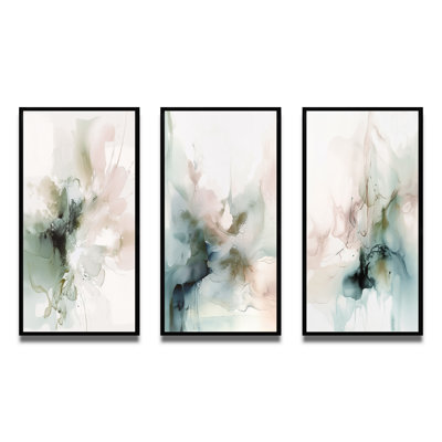 «Green and Cream Essence of Modernity», ensemble de 3 pièces d'art abstrait