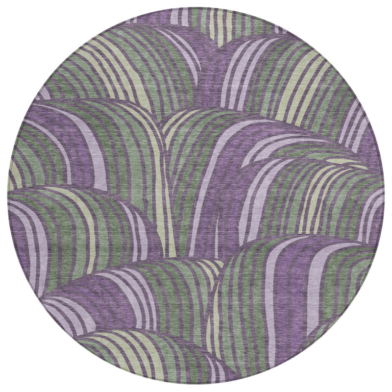 Machine Washable Indoor/Outdoor Chantille ACN2546 Mid-Century Modern Rug, Round 8', Plum