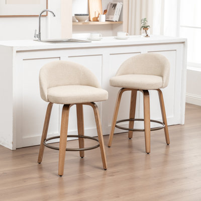 Swivel Upholstered Velvet Bar Stool with Solid Wood Frame