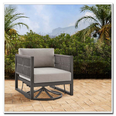 Chaise longue d'extérieur pivotante avec cadre en aluminium et coussins gris