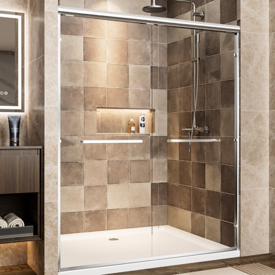 Aluminum Frame Double Sliding Shower Door, 60" Width, 72" Height, 1/4"  6Mm  Tempered Glass With - Proof Film, Waterproof Design And Reversible, Bathroom Tall Door 6Mm Clear Shatter Corrosion