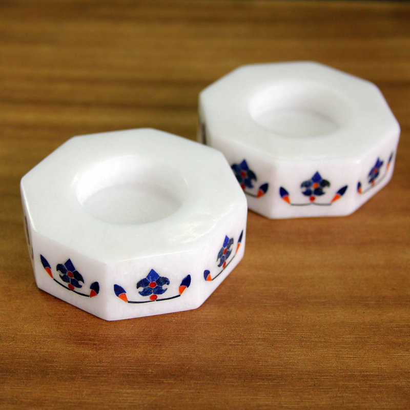 1'' H Stone Tabletop Tealight Holder, Blue