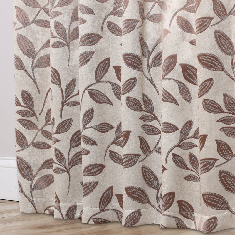 Superior White and Copper Polyester Blackout Curtains with Leaf Design, 52" x 84"