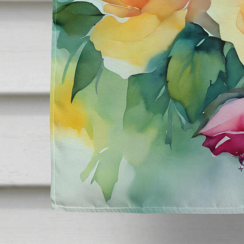 Roses dans le drapeau de la maison à l'aquarelle
