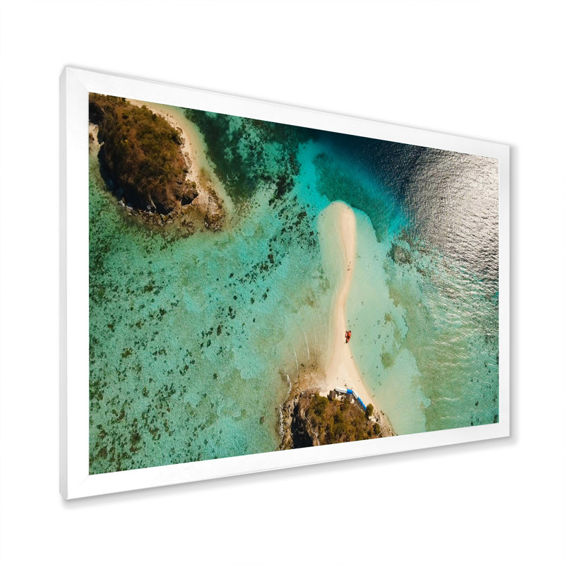 Vue aérienne de l'eau turquoise sur Beahc - impression sur toile nautique et côtière, H 24 po x l 32 po