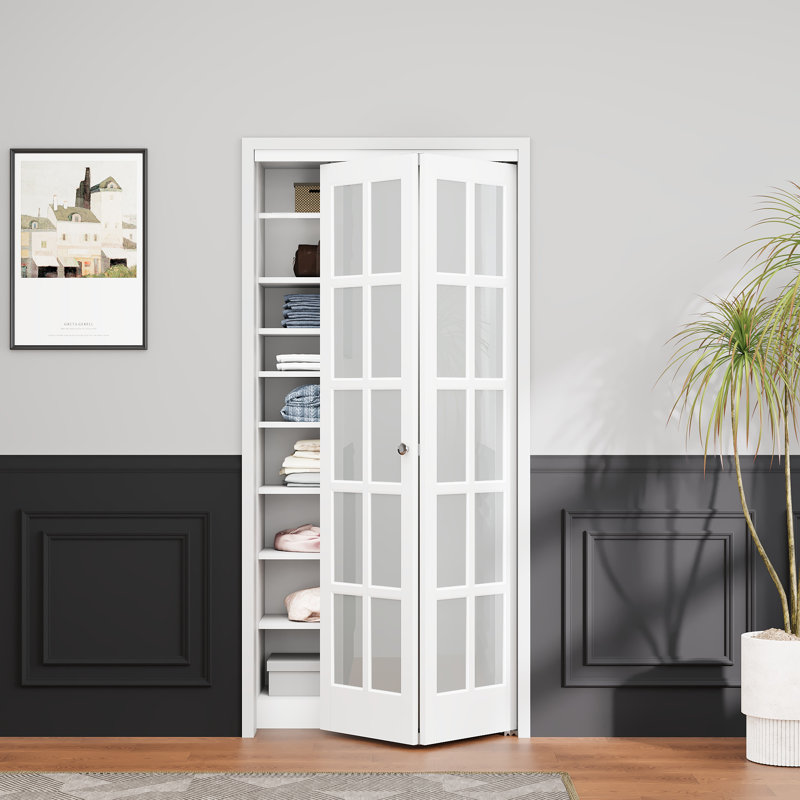 Porte pliante en verre et en bois massif avec quincaillerie d'installation, 24 po x 80 po 