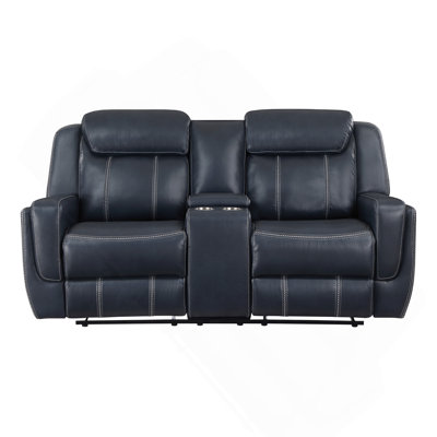 Modern Blue Dual Reclining Loveseat with Center Console, Breathable Faux Leather Upholstery, USB Ports Living Room Furniture 1pc