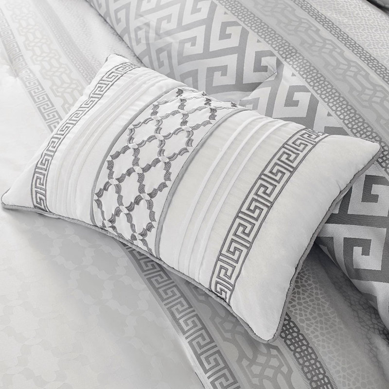 Polyester Jacquard Comforter 7 Piece Set, Gray, King Comforter + 6 Additional Pieces