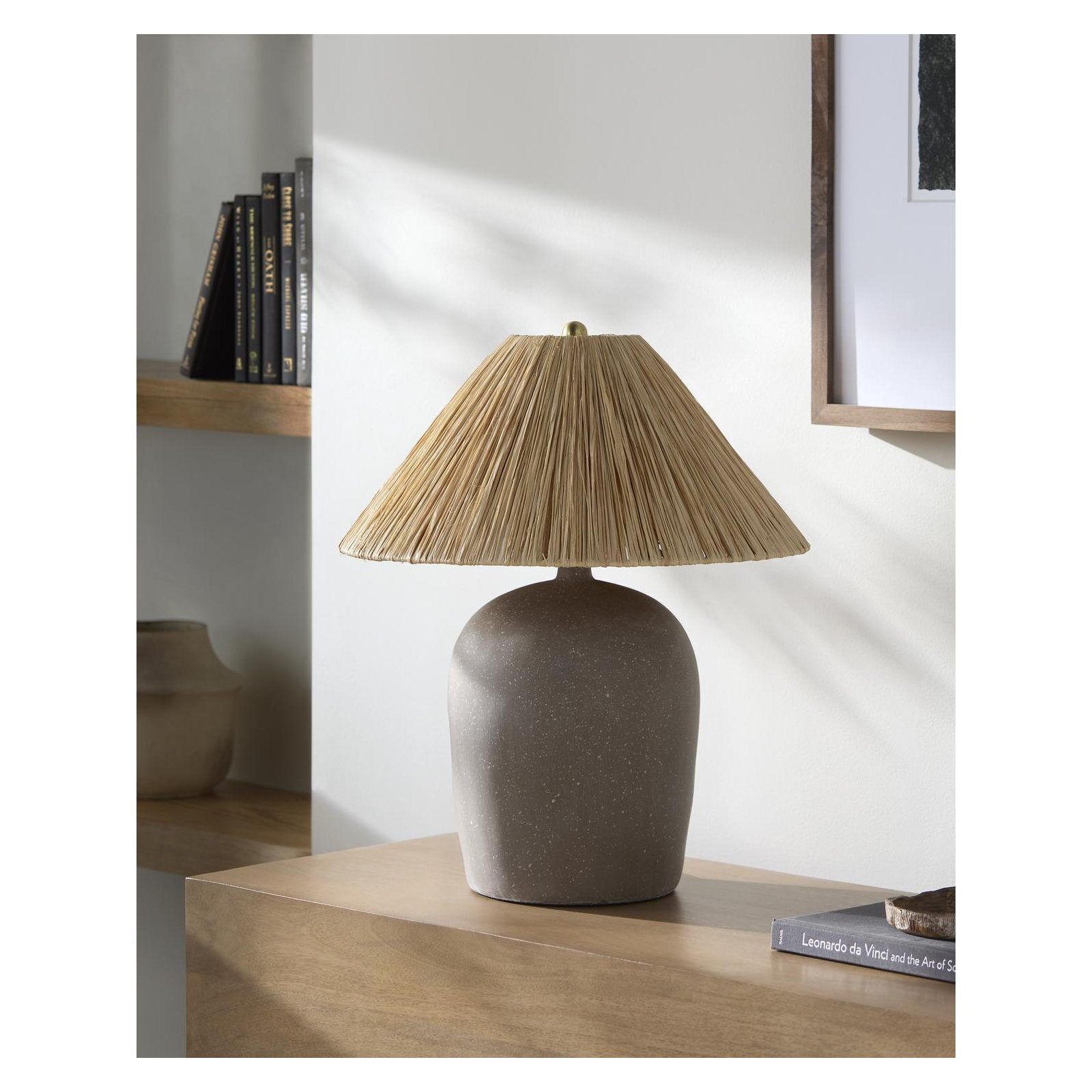 Danica Table Lamp, Brown, White Linen Empire
