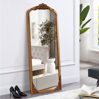 Anjulie Arch Solid Wood Mirror Ornate Mirror Wall Mirror Retro Mirror with Carved Frame