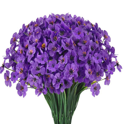 16 paquets de fleurs artificielles résistantes aux rayons UV pour plantes extérieures sans se décolorer, faux arbustes en plastique, fausses fleurs en soie, fenêtre, jardin, porche, décoration de la maison