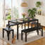 Ensemble de salle à manger pour 6 personnes Pendry, table de salle à manger avec 2 bancs longs et 2 bancs courts-1812569331