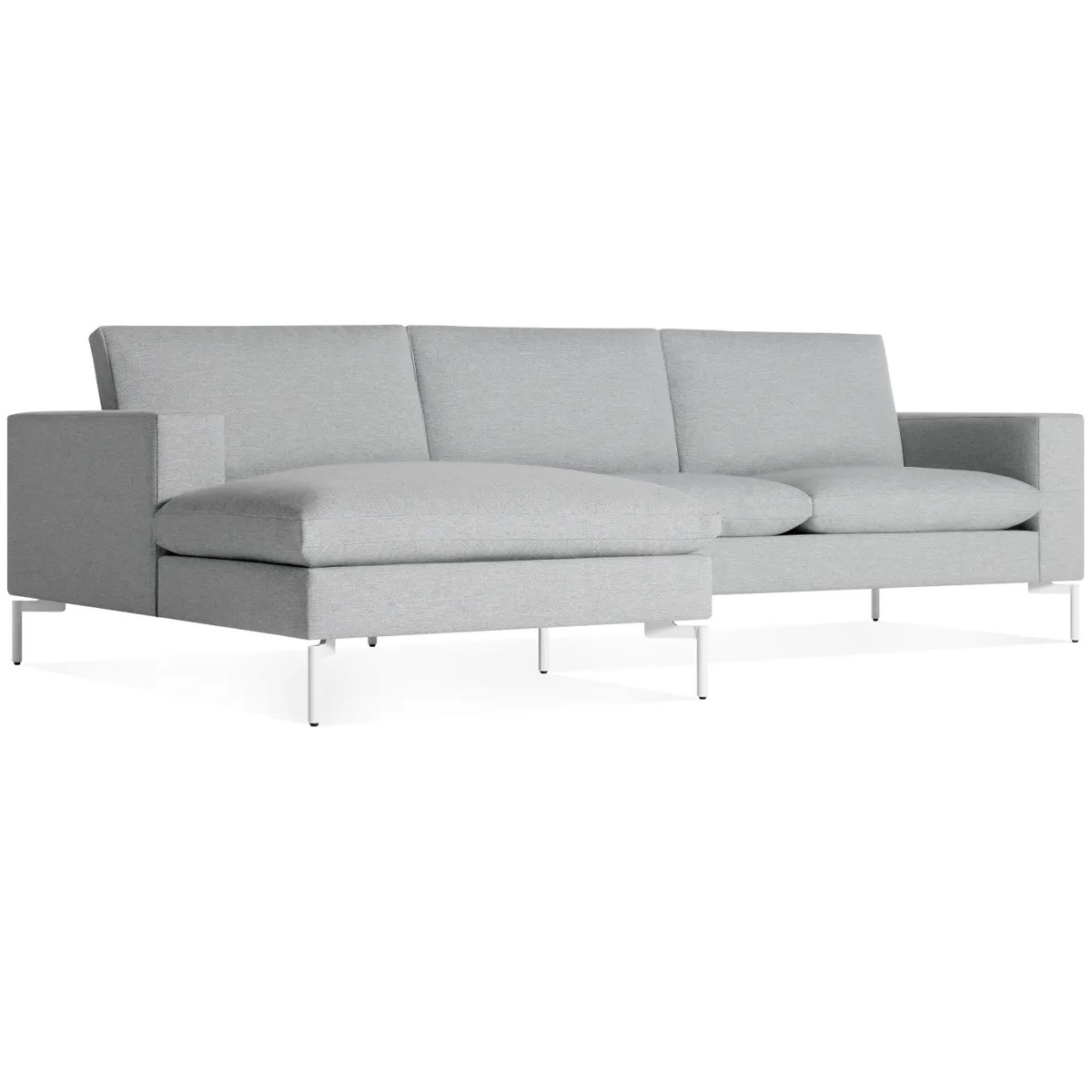 New Standard Upholstered Chaise L-Sectional, Left Hand Facing, White, Maharam Mode/Intaglio 100% Polyester