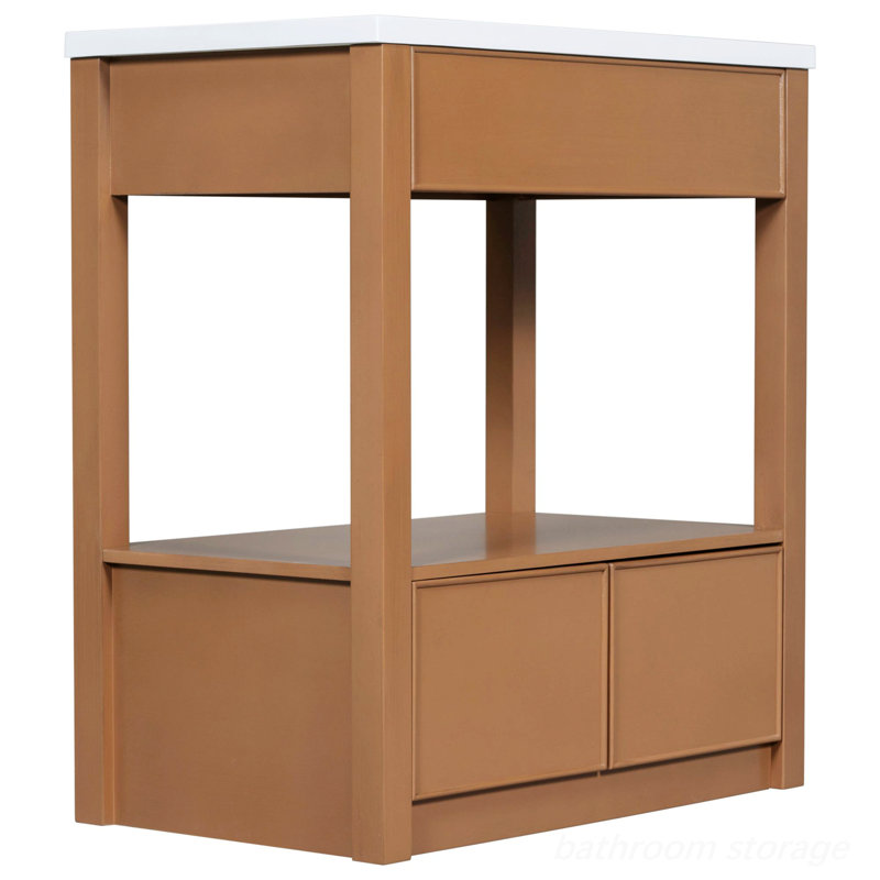 Bathroom Vanity With Sink Top, One Open Storage Shelf And Two Drawers