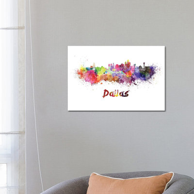 Dallas Skyline In Watercolour by Paul Rommer - Wrapped Canvas Print