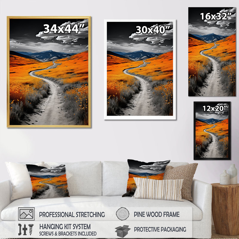 Route dans le désert I - décoration murale route, Cadre photo noir, H 20 po x l 12 po x P 1 po