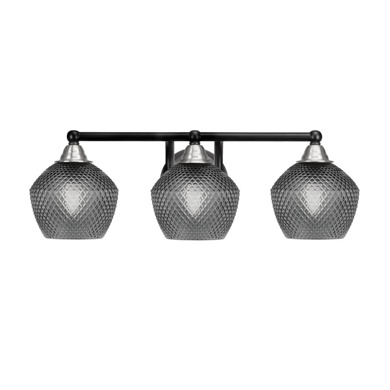 Barre d'éclairage de salle de bain 3 lumières Mukkesh noir mat et nickel brossé 6 po, H 7,5 po x l 22,75 po x P 8,5 po