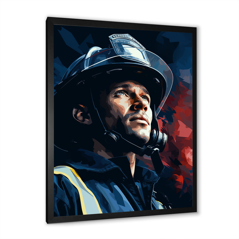 Honor and Courage Fireman Portrait - Art mural pompier, H 20 po x l 12 po x P 1 po, Cadre simple noir