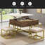 Ensemble de tables basses à plateau relevable moderne avec rangement et 4 repose-pieds blanc et noyer
