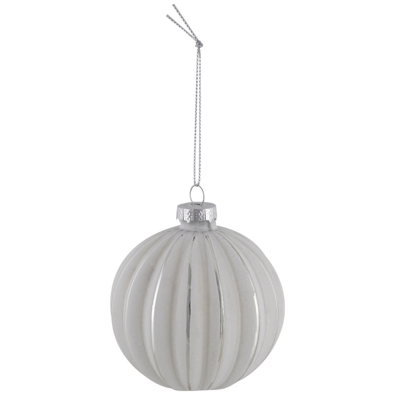 Striped Ball And Onion Glass Christmas Ornaments - 3" (80Mm) - White And Silver - 4Ct