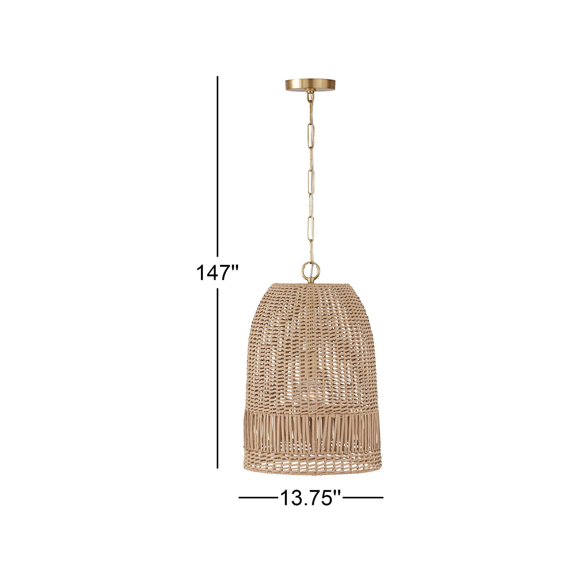 Hasley Single Light Rattan Dimmable Pendant, Brass