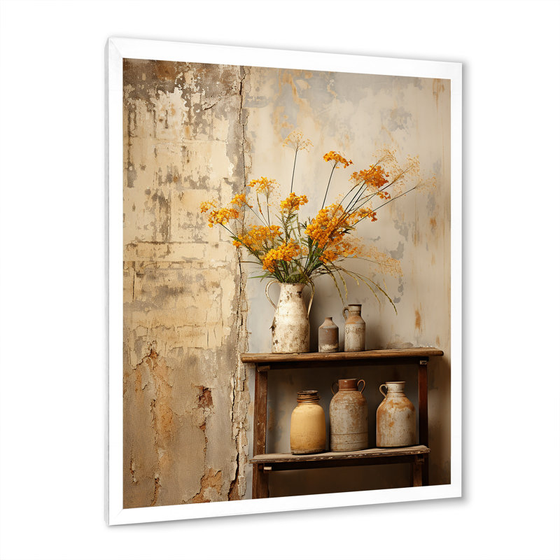 Décoration florale rustique charme poterie I - Boho, H 44 po x l 34 po x P 1,5 po, Cadre simple blanc