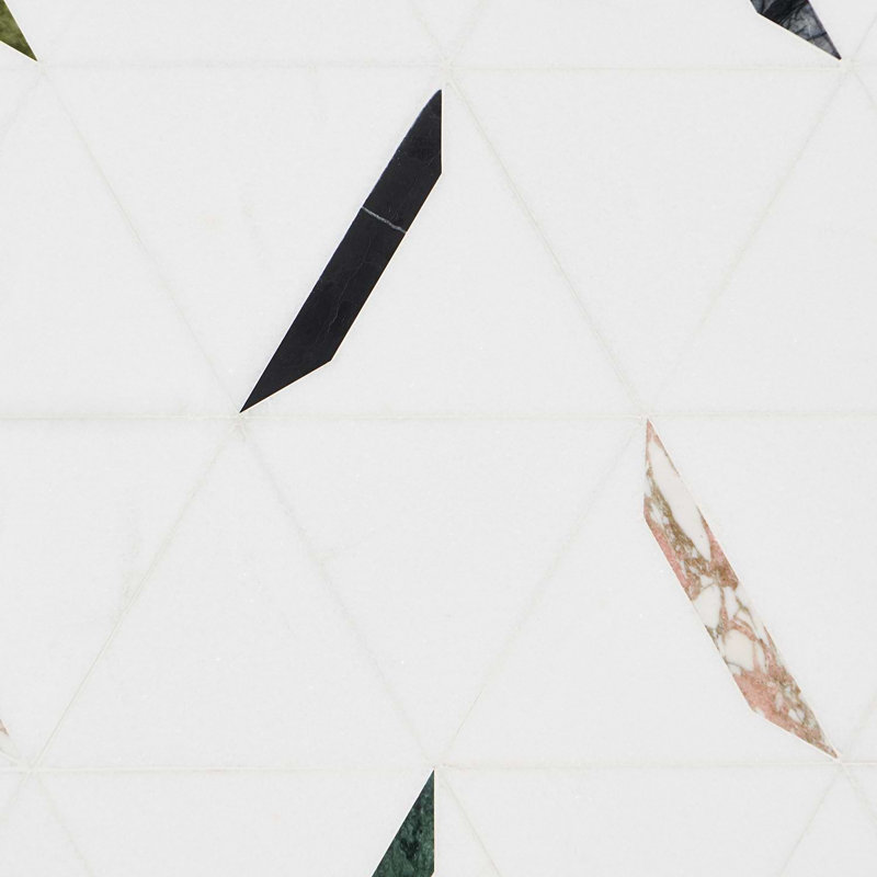Tres 5x6 Triangle Polished Waterjet Marble Mosaic Tile, Thassos Gem