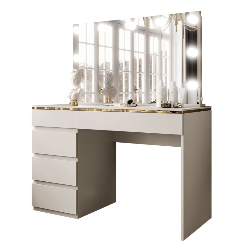 Dressing Table CASHMERE with Mirror and Lighting + high gloss gold